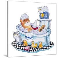 Bubble Bath Cat-Bill Bell-Stretched Canvas