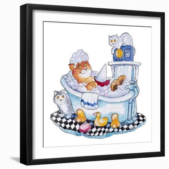 Bubble Bath Cat-Bill Bell-Framed Giclee Print