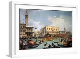 Buccentoro's Return to the Pier at the Doges' Palace, 1730S-Canaletto-Framed Giclee Print