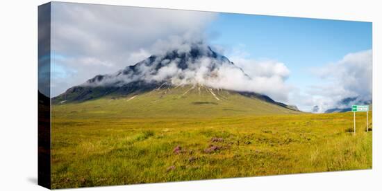 Buchaille Etive Mor, Glencoe, with sign to Glen Etive, Highlands, Scotland, United Kingdom, Europe-Karen Deakin-Stretched Canvas