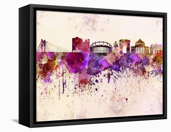 Bucharest Skyline in Watercolor Background-paulrommer-Framed Stretched Canvas