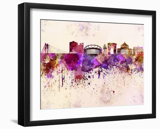 Bucharest Skyline in Watercolor Background-paulrommer-Framed Art Print