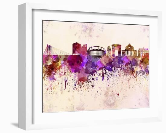 Bucharest Skyline in Watercolor Background-paulrommer-Framed Art Print