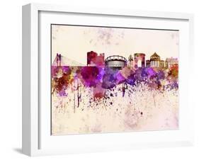 Bucharest Skyline in Watercolor Background-paulrommer-Framed Art Print