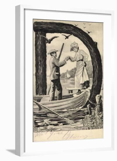 Buchstaben D, Mann Hilft Frau in Ein Boot, See-null-Framed Giclee Print