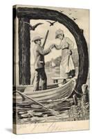 Buchstaben D, Mann Hilft Frau in Ein Boot, See-null-Stretched Canvas