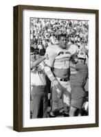 Buck Buchanan in Locker-Room, Superbowl I, Los Angeles, California, January 15, 1967-Bill Ray-Framed Photographic Print