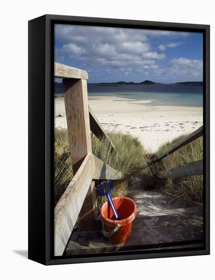 Bucket and Spade on the Steps Leading to the Beach Near Blockhouse Point, Tresco-Fergus Kennedy-Framed Stretched Canvas