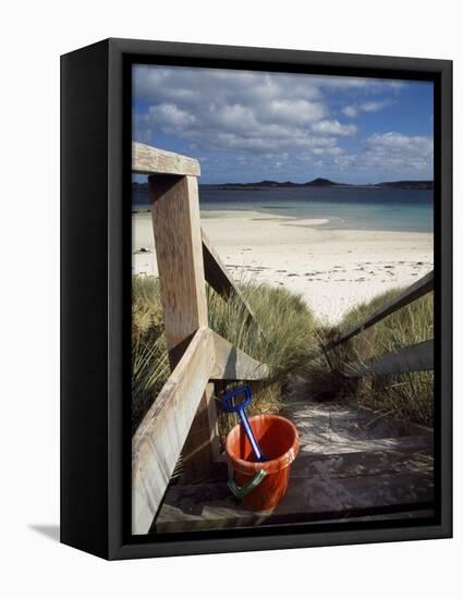 Bucket and Spade on the Steps Leading to the Beach Near Blockhouse Point, Tresco-Fergus Kennedy-Framed Stretched Canvas