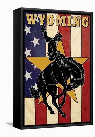 Bucking Bronco - Wyoming-Lantern Press-Framed Stretched Canvas