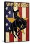 Bucking Bronco - Wyoming-Lantern Press-Framed Stretched Canvas