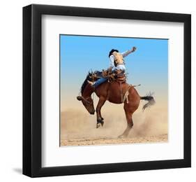 Bucking Rodeo Horse-null-Framed Art Print