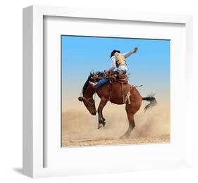 Bucking Rodeo Horse-null-Framed Art Print