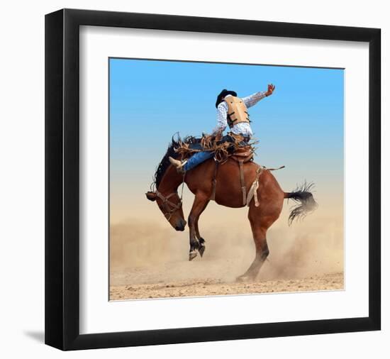 Bucking Rodeo Horse-null-Framed Art Print