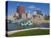 Buckingham Fountain in Grant Park with Sears Tower and Skyline Beyond, Chicago, Illinois, USA-Amanda Hall-Stretched Canvas
