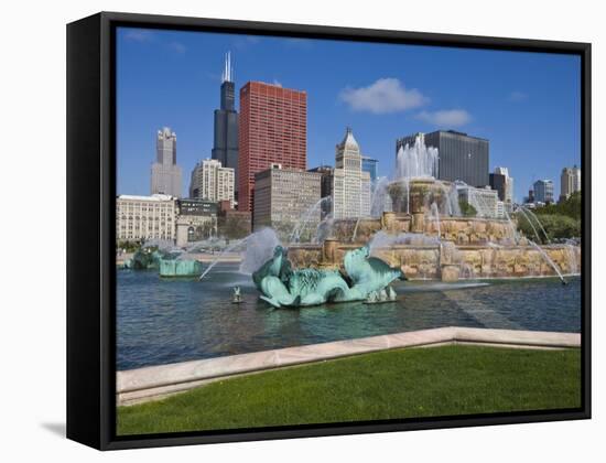 Buckingham Fountain in Grant Park with Sears Tower and Skyline Beyond, Chicago, Illinois, USA-Amanda Hall-Framed Stretched Canvas