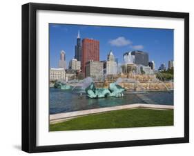 Buckingham Fountain in Grant Park with Sears Tower and Skyline Beyond, Chicago, Illinois, USA-Amanda Hall-Framed Photographic Print