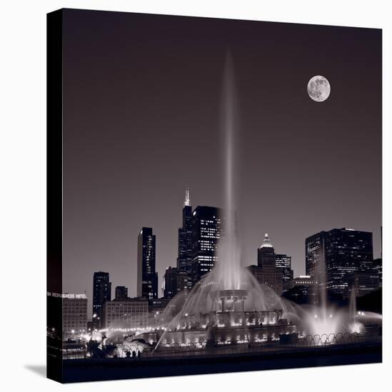 Buckingham Fountain Nightlight Chicago BW-Steve Gadomski-Stretched Canvas