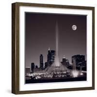 Buckingham Fountain Nightlight Chicago BW-Steve Gadomski-Framed Premium Photographic Print