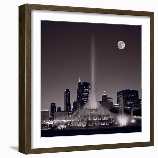 Buckingham Fountain Nightlight Chicago BW-Steve Gadomski-Framed Premium Photographic Print