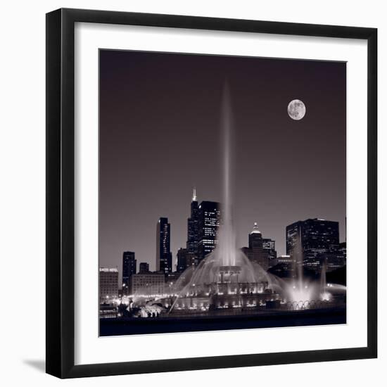 Buckingham Fountain Nightlight Chicago BW-Steve Gadomski-Framed Premium Photographic Print