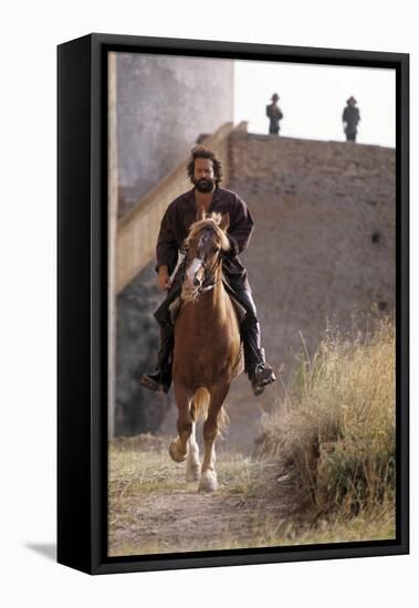 Bud Spencer Riding a Horse on the Set of Soldier of Fortune-null-Framed Stretched Canvas