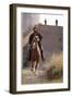 Bud Spencer Riding a Horse on the Set of Soldier of Fortune-null-Framed Photographic Print