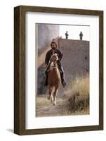 Bud Spencer Riding a Horse on the Set of Soldier of Fortune-null-Framed Photographic Print