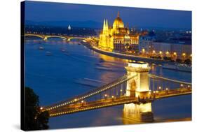 Budapest, Hungary. Chain Bridge and the Parliament-silver-john-Stretched Canvas