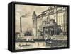 Budapest, Industrial Mill on Bank of Danube River Drawing-null-Framed Stretched Canvas