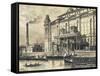 Budapest, Industrial Mill on Bank of Danube River Drawing-null-Framed Stretched Canvas