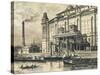 Budapest, Industrial Mill on Bank of Danube River Drawing-null-Stretched Canvas