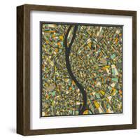 Budapest Map-Jazzberry Blue-Framed Art Print