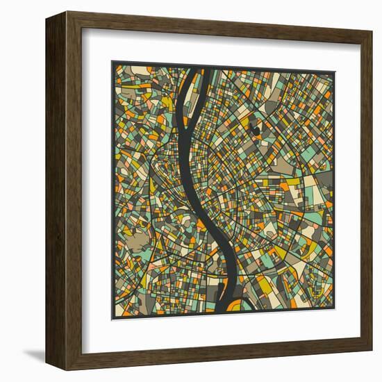 Budapest Map-Jazzberry Blue-Framed Art Print