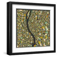 Budapest Map-Jazzberry Blue-Framed Art Print