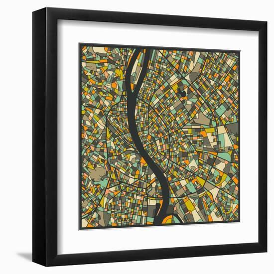 Budapest Map-Jazzberry Blue-Framed Art Print