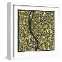 Budapest Map-Jazzberry Blue-Framed Art Print