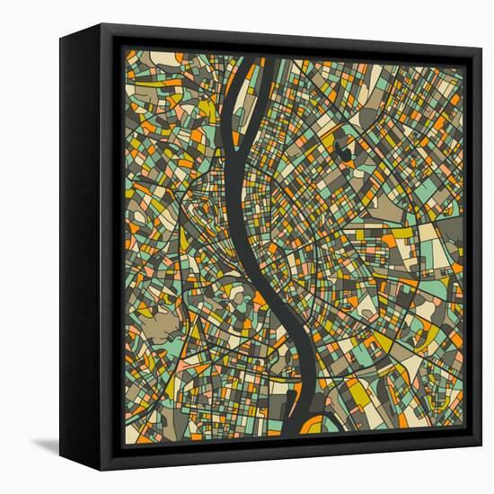 Budapest Map-Jazzberry Blue-Framed Stretched Canvas