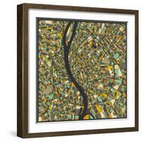 Budapest Map-Jazzberry Blue-Framed Art Print