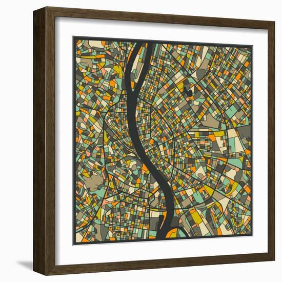 Budapest Map-Jazzberry Blue-Framed Art Print