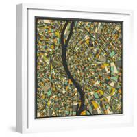 Budapest Map-Jazzberry Blue-Framed Art Print