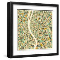 Budapest Map-Jazzberry Blue-Framed Art Print