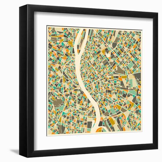 Budapest Map-Jazzberry Blue-Framed Art Print