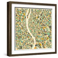 Budapest Map-Jazzberry Blue-Framed Art Print