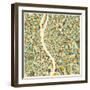 Budapest Map-Jazzberry Blue-Framed Art Print