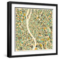 Budapest Map-Jazzberry Blue-Framed Art Print