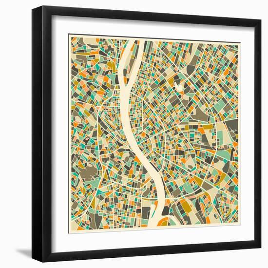 Budapest Map-Jazzberry Blue-Framed Art Print