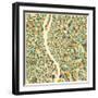 Budapest Map-Jazzberry Blue-Framed Art Print