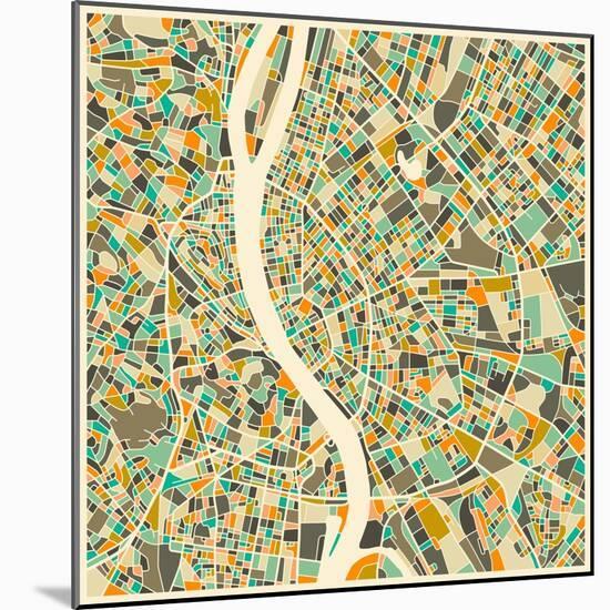 Budapest Map-Jazzberry Blue-Mounted Art Print