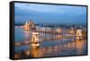 Budapest, Night View of Chain Bridge on the Danube River and the City of Pest-ollirg-Framed Stretched Canvas